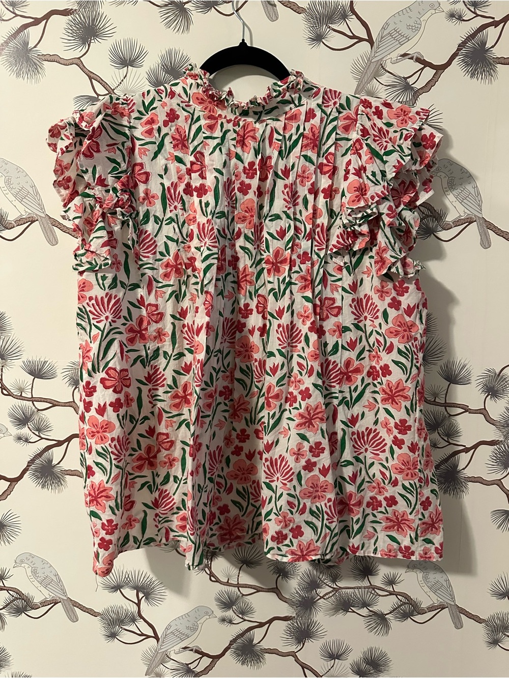 Victoria Dunn Floral Ruffle Sleeve Cotton Blouse Size Large